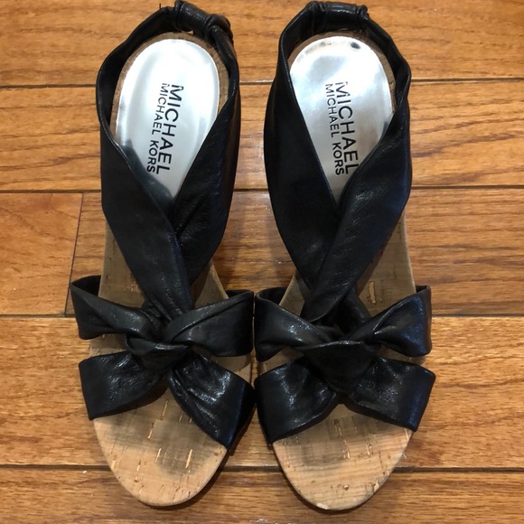 Michael Kors 7.5 cork heels, black leather - Picture 1 of 3